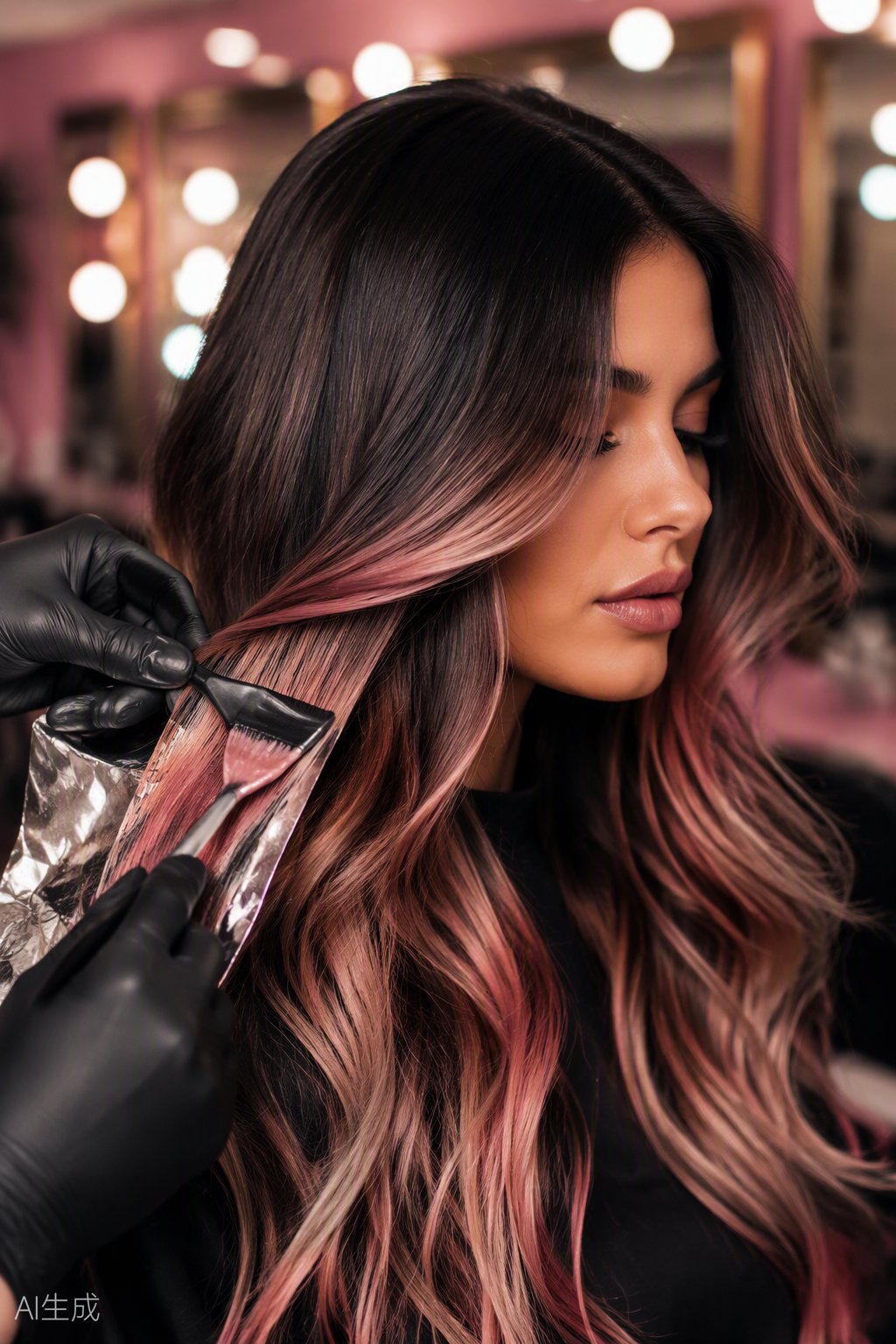Mechas rose gold